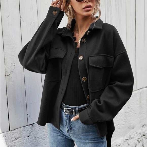 Boyfriend fit button up oversized shacket jacket - Picture 10 of 14